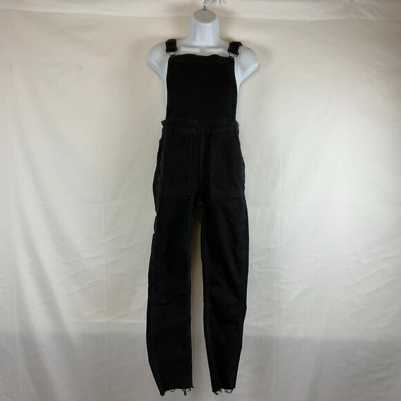 Madewell Skinny Overalls Denim XS Black Lunar Wash Chewed Hem Pockets - Picture 2 of 15